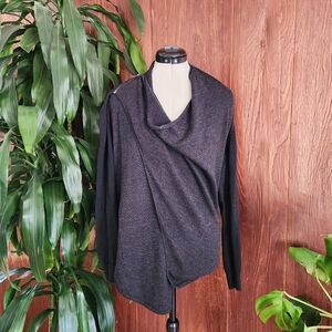 All Saints Black Wool Zipper Detail Draped Black Cardigan 6 / Medium